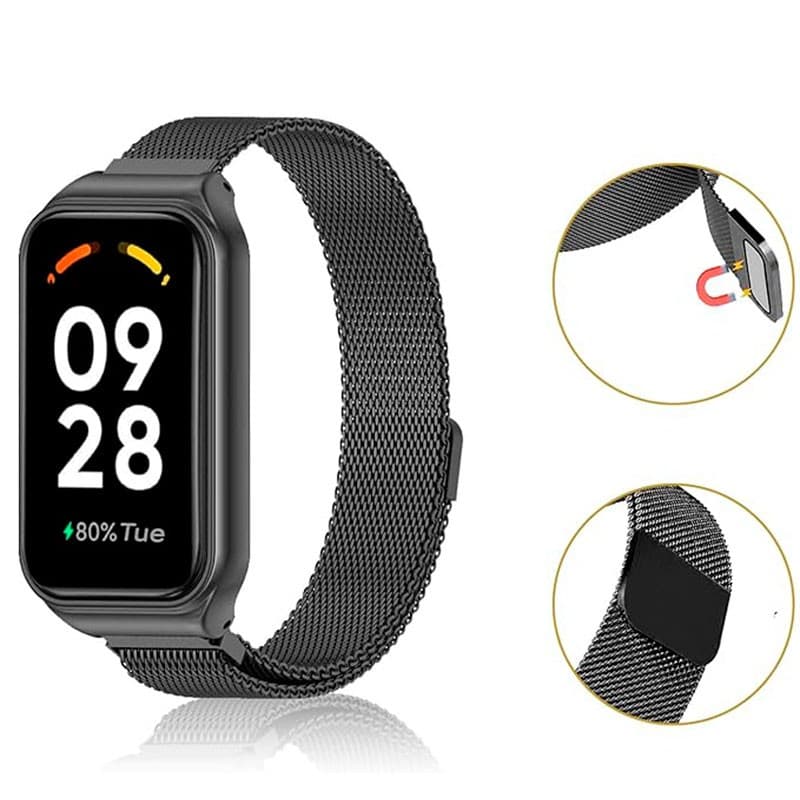 Fecho magnético da Correia milanês magnética preta para Xiaomi Smart Band 8 Active