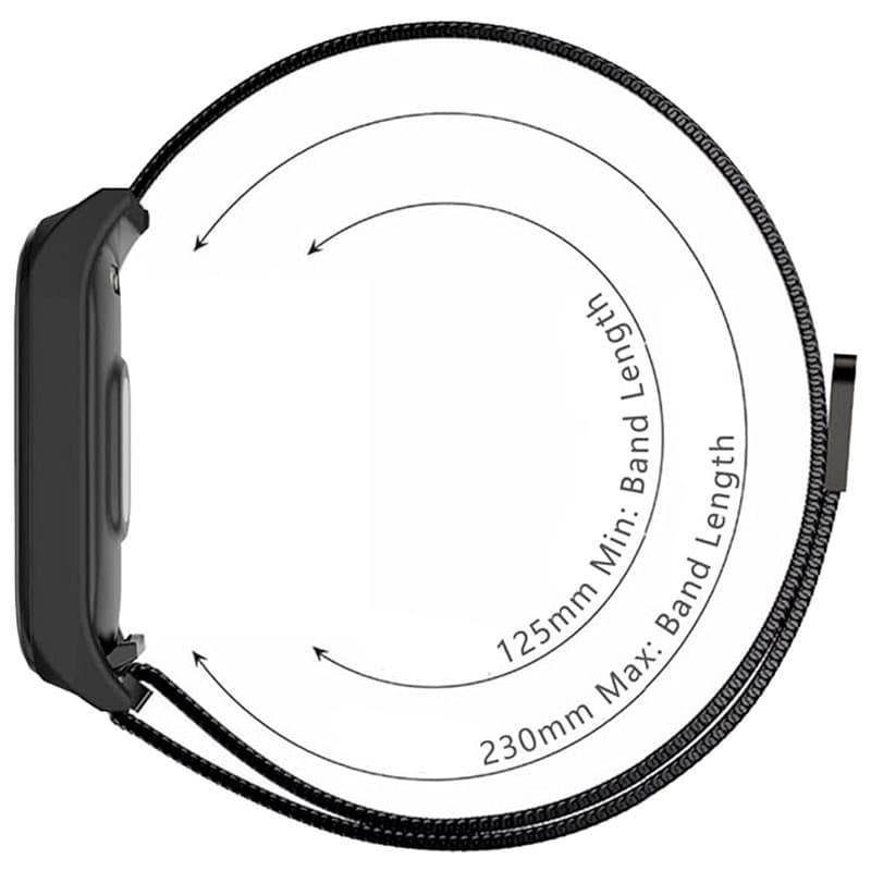 Vista lateral da Correia milanês magnética preta para Xiaomi Smart Band 8 Active