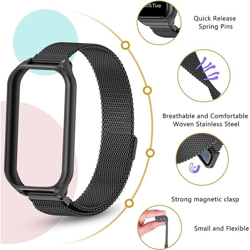 Bracelet milanais magnétique noire pour Xiaomi Smart Band 8 Active - Ítem1