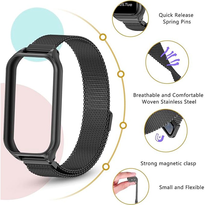 Pulseira milanesa magnética preta para Xiaomi Smart Band 8 Active - Item1