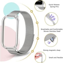 Vista detalhada da Correia milanês magnética prateada para Xiaomi Smart Band 8 Active