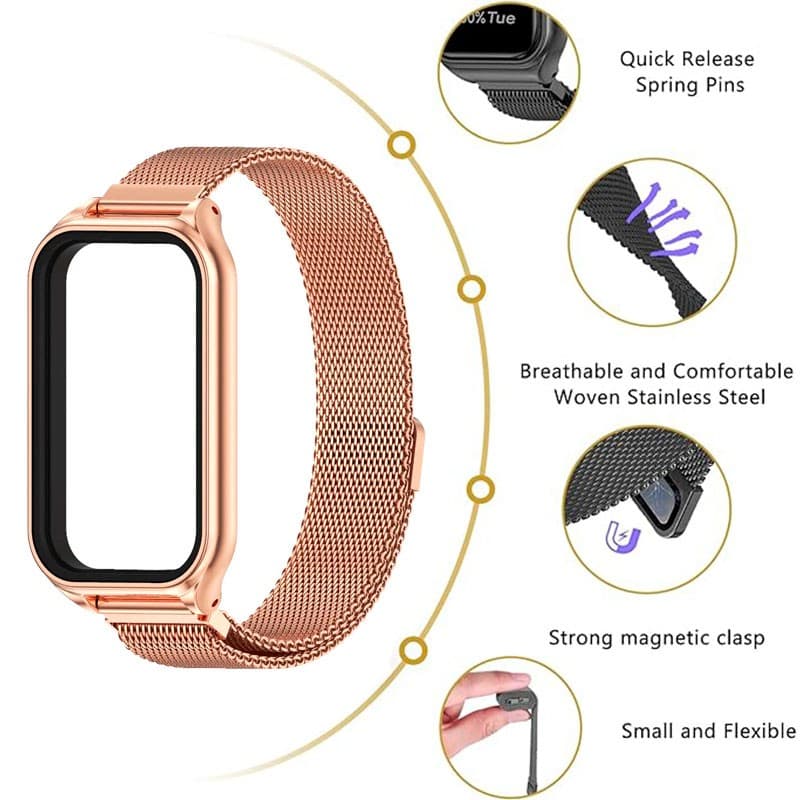 Vista detalhada da Correia milanês magnética rosa para Xiaomi Smart Band 8 Active