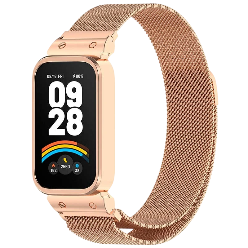 Pulseira Milanesa Magnética Xiaomi Mi Smart Band 9 Active / Redmi Smart Band 3 Dourado Rosa - Item