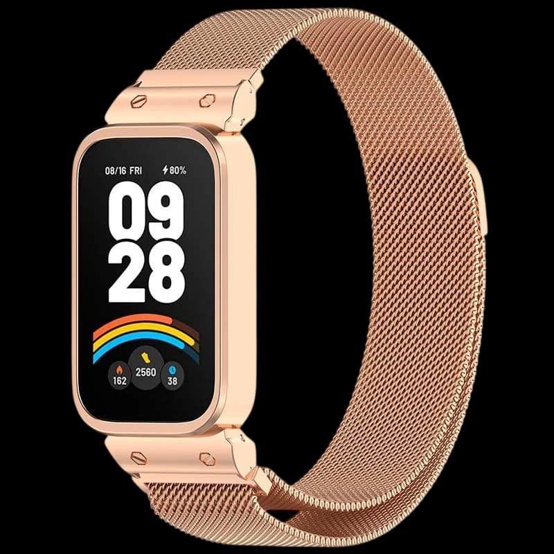 Pulseira Milanesa Magnética Xiaomi Mi Smart Band 9 Active / Redmi Smart Band 3 Dourado Rosa