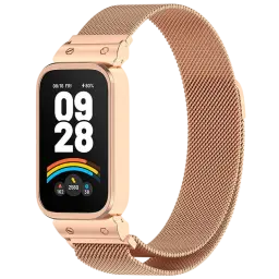 Pulseira Milanesa Magnética Xiaomi Mi Smart Band 9 Active / Redmi Smart Band 3 Dourado Rosa