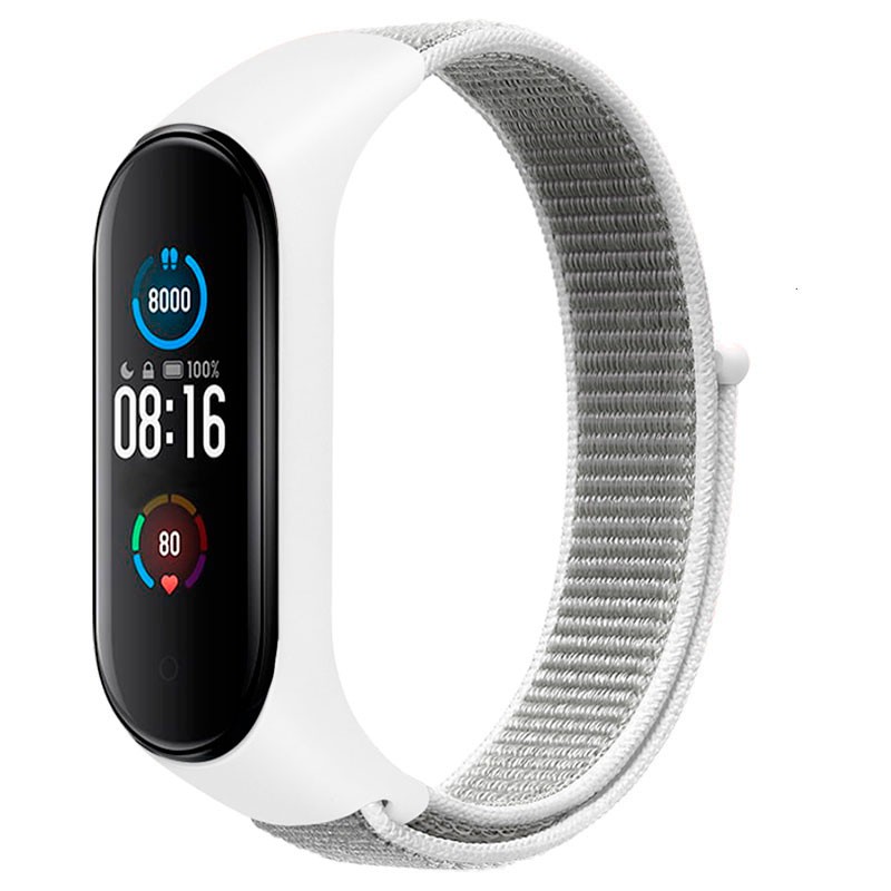 Correa Nylon Xiaomi Mi Band 5 Y 6 Gris / Blanco con Ofertas en