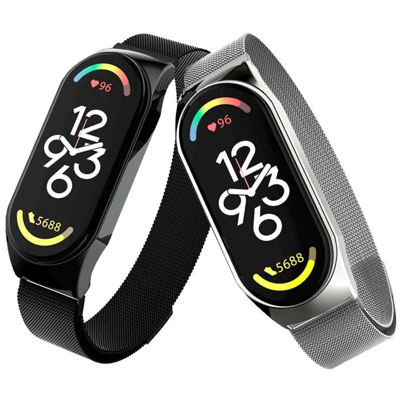 vue de face du Bracelet milanais magnétique compatible avec Xiaomi Smart Band 7 en couleur Or Rose