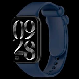 Pulseira de silicone azul marinho para smartwatch, acabamento liso, fecho com pinos ajustáveis e encaixe curvo compatível com modelos Xiaomi e Redmi