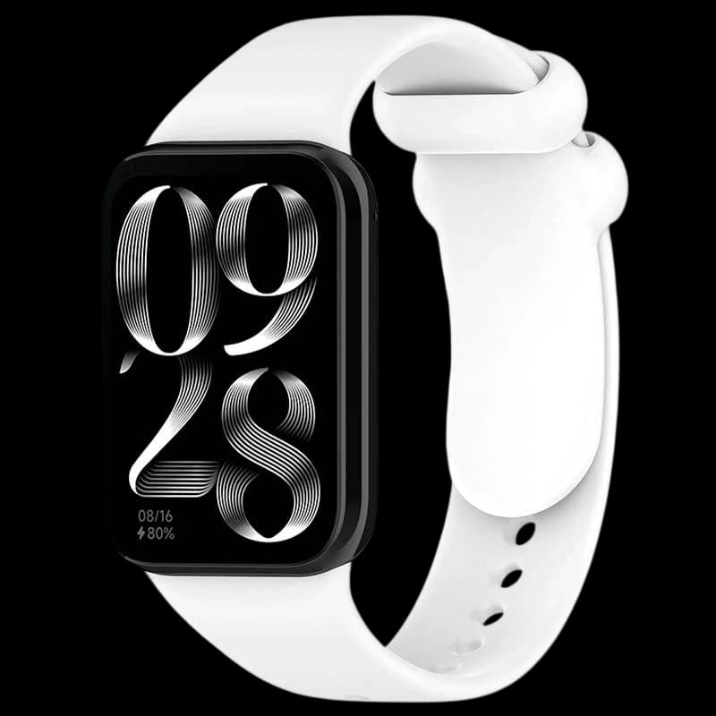 Pulseira de silicone branca compatível com Mi Band 9 Pro, Band 8 Pro, Redmi Watch 4/5/6 e Smart Band 10 Pro; design liso, fecho seguro e ajuste perfurado