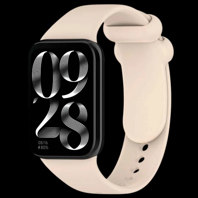 Correa de silicona color marfil para smartband y reloj Xiaomi, diseño suave y flexible, cierre seguro con hebilla, múltiples perforaciones para ajuste cómodo