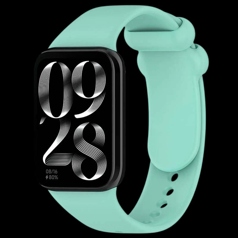 Correa de silicona turquesa para smartwatch, textura suave, cierre seguro y ajuste perforado; compatible con Mi Smart Band 9 Pro, Band 8 Pro y Redmi Watch 4-6