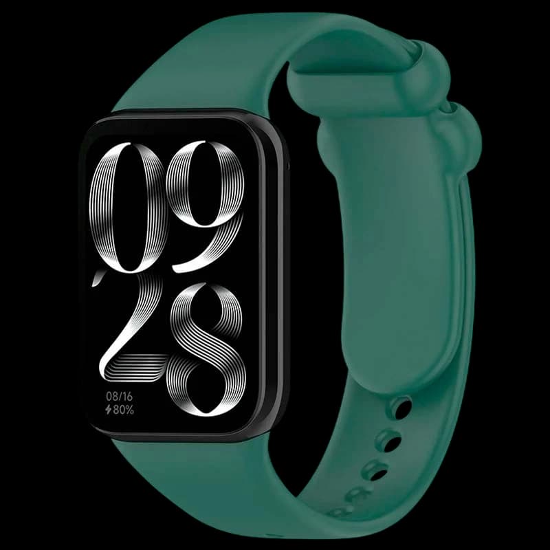 Pulseira de silicone verde escuro para Xiaomi/Redmi, ajuste com furos múltiplos, acabamento fosco, encaixe preciso e conforto para uso diário