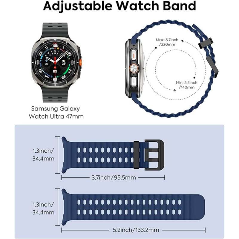 Correa de silicona Samsung Galaxy Watch Ultra Azul Oscuro - vista frontal y trasera