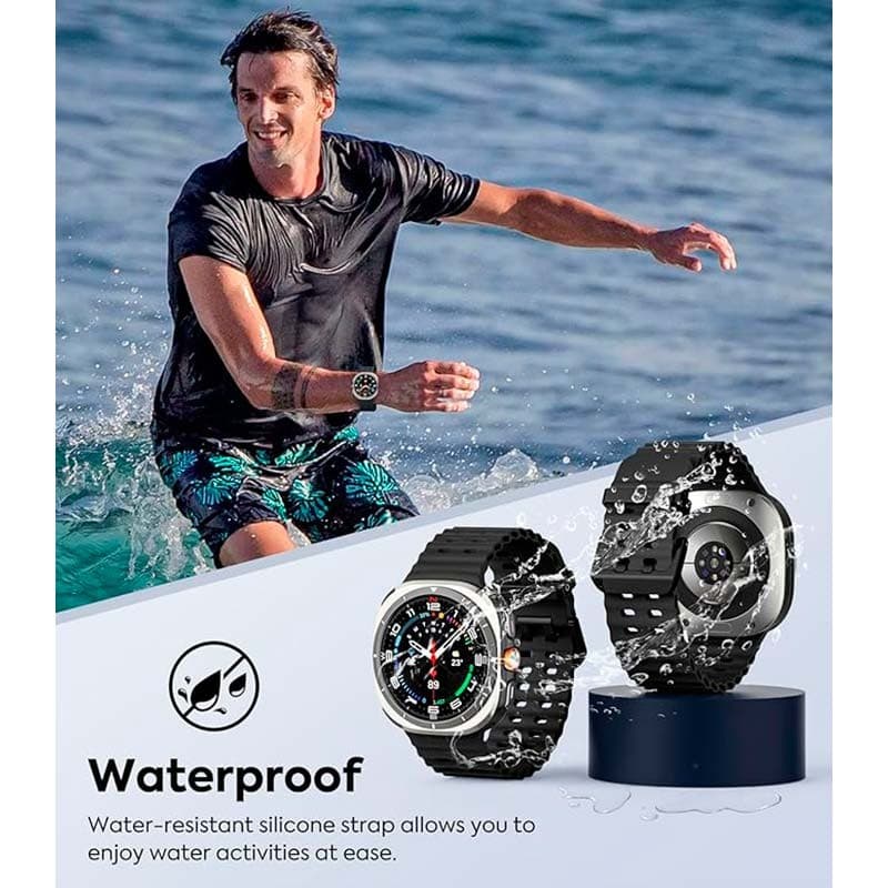 Bracelet en silicone Samsung Galaxy Watch Ultra Noir - vue de face et de dos