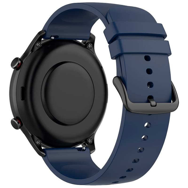 vue arrière du bracelet en silicone bleu marine universel de 22mm pour montre connectée