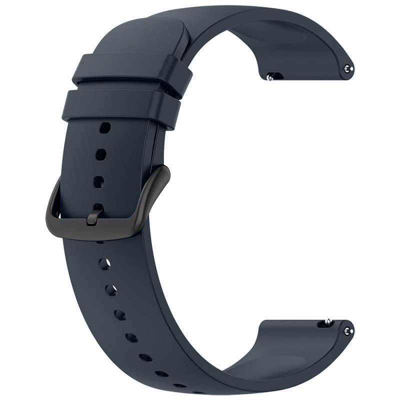 Bracelet en silicone universel 22mm Bleu foncé pour montre connectée Xiaomi/Amazfit/Samsung/Huawei/Realme/Ticwatch - vue complète avec la boucle