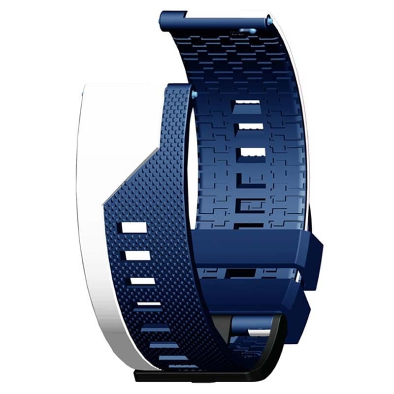 Pulseira Universal Stripe 22mm azul e branca, textura antiderrapante, ventilação por furos, fecho seguro, compatível com Xiaomi, Amazfit, Samsung, Huawei,