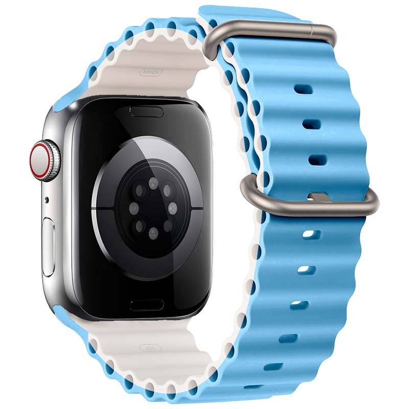 Correa Apple Watch 42/44/45/49mm Wave Azul Cielo+Blanco Estrella - Ítem1