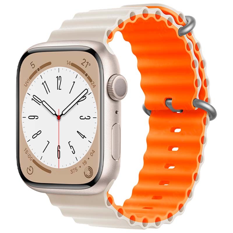 Bracelet pour Apple Watch 42/44/45/49mm - Wave - Matériel TPU - Orange+Blanc  Etoile
