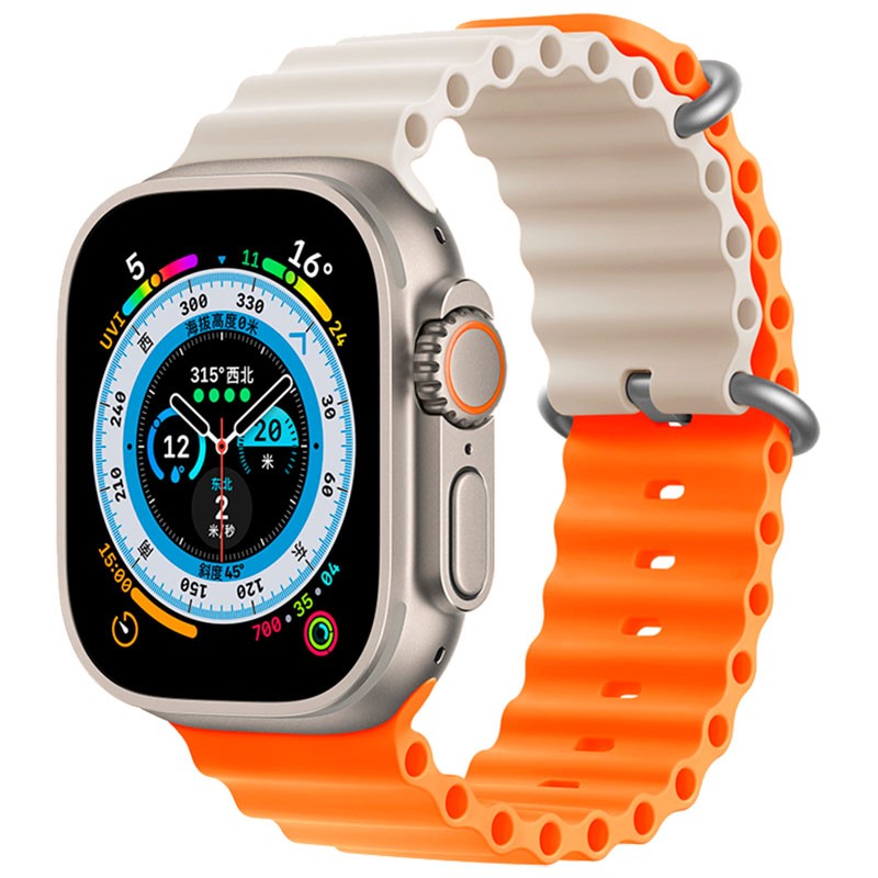 Bracelet pour Apple Watch 42/44/45/49mm - Wave - Matériel TPU - Orange+Blanc  Etoile