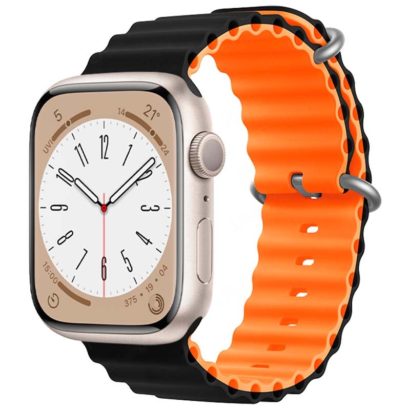 Correa Wave de silicona Negro+Naranja para Apple Watch 42/44/45/49mm - Ítem