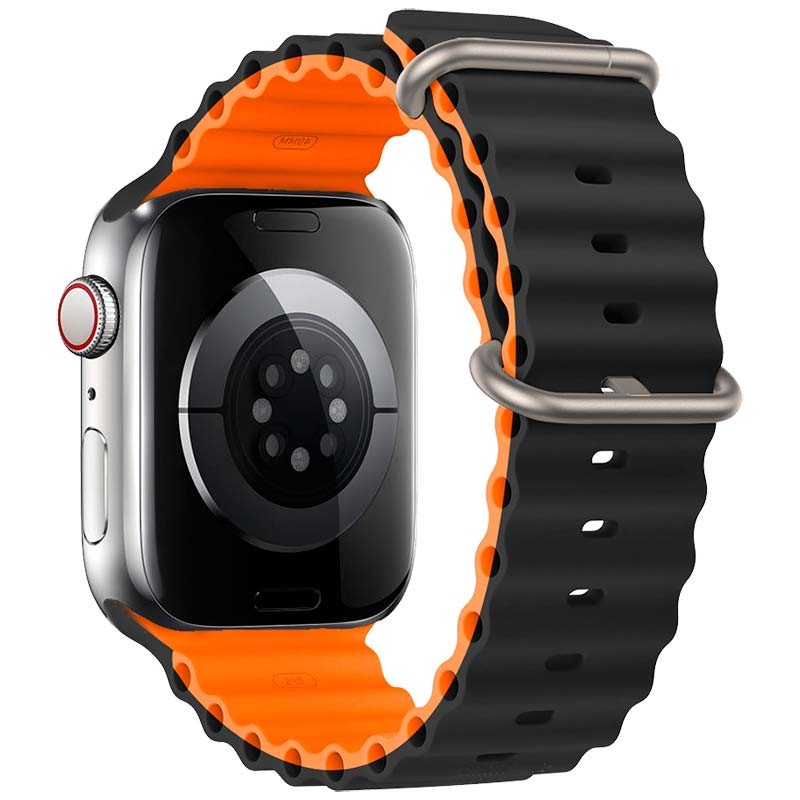 Correa Wave de silicona Negro+Naranja para Apple Watch 42/44/45/49mm - Ítem1