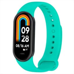 Visão frontal da pulseira de silicone compatível com a Xiaomi Smart Band 8 na cor Turquesa