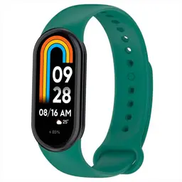 Visão frontal da pulseira de silicone compatível com a Xiaomi Smart Band 8 na cor Verde Escuro