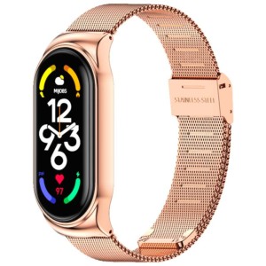 Rose Gold milanese strap with clip closure compatible with Xiaomi Smart Band 7