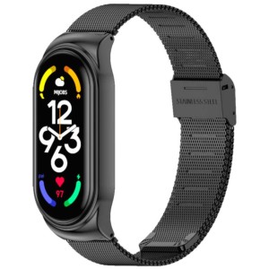 Black milanese strap with clip closure compatible with Xiaomi Smart Band 7