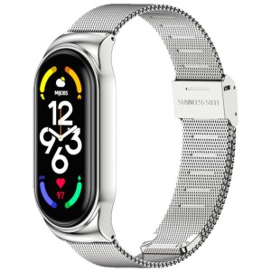 Silver milanese strap with clip closure compatible with Xiaomi Smart Band 7