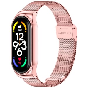 Pink milanese strap with clip closure compatible with Xiaomi Smart Band 7