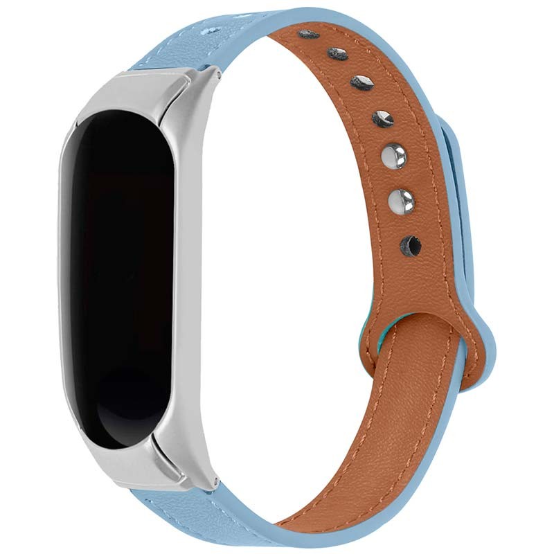 Bracelet en cuir bleu clair avec fermeture à clip pour Xiaomi Mi Smart Band 6 - Ítem