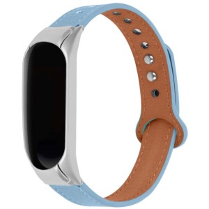 Correa de cuero azul claro con cierre de clip para Xiaomi Mi Smart Band 6