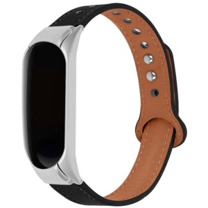 Correa de cuero negro con cierre de clip para Xiaomi Mi Smart Band 6