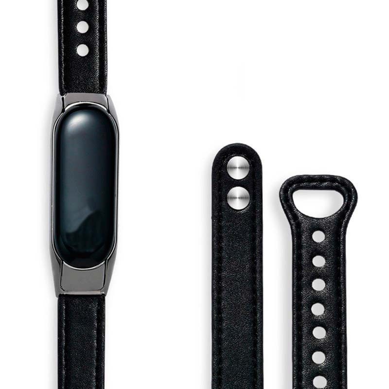 Correa de cuero negro con cierre de clip para Xiaomi Mi Smart Band 6 - Ítem1