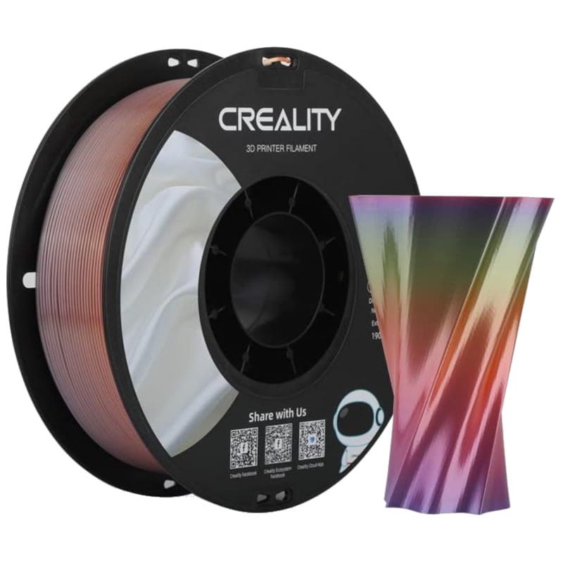 Filament Creality PLA CR-Silk - 1,75 mm - Avec texture soyeuse et brillante et toucher doux - Vitesse d'impression jusqu'à 100 mm/s - Bobine de 1 kg Couleur Arc-en-ciel - Compatible avec les imprimantes 3D FDM - Ítem