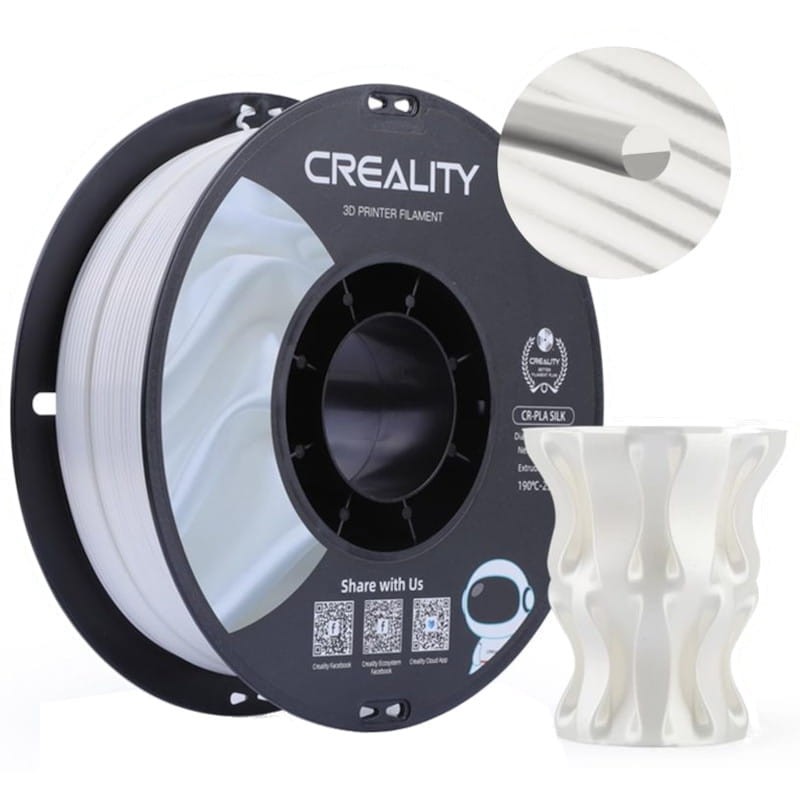 Filamento Creality PLA CR-Silk - 1,75mm - Com Textura Sedosa e Brilhante e Toque Suave - Velocidade de impressão até 100mm/s - Bobine de 1kg Cor Branco - Compatível com impressoras 3D FDM - Item