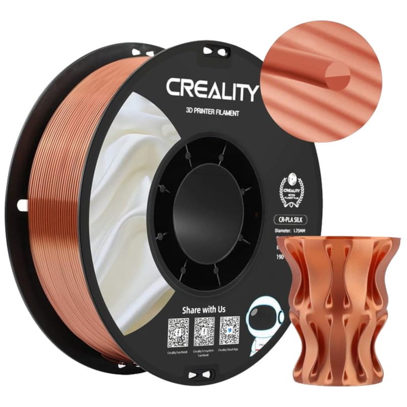 Filament Creality PLA CR-Silk - 1,75 mm - Avec texture soyeuse et brillante et toucher doux - Vitesse d'impression jusqu'à 100 mm/s - Bobine de 1 kg Couleur Cuivre et Or - Compatible avec les imprimantes 3D FDM - Ítem