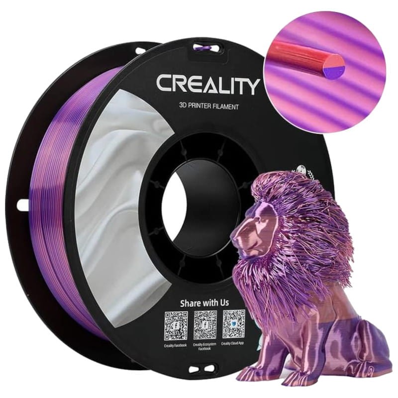 Filament Creality PLA CR-Silk - 1,75 mm - Avec texture soyeuse et brillante et toucher doux - Vitesse d'impression jusqu'à 100 mm/s - Bobine de 1 kg Couleur Violet et Rose - Compatible avec les imprimantes 3D FDM - Ítem