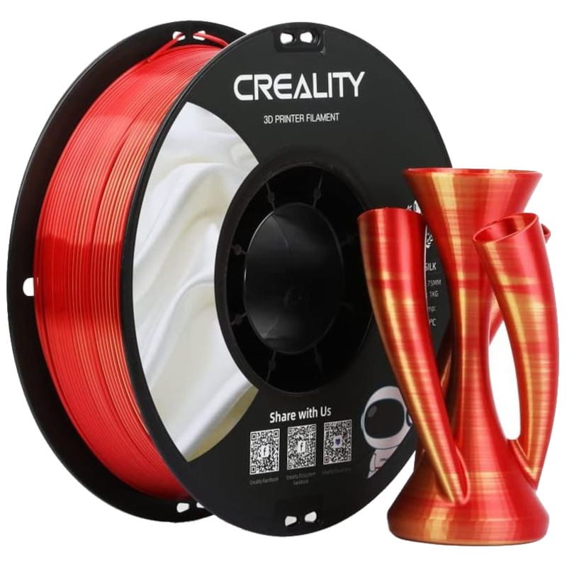 Filamento Creality PLA CR-Silk - 1.75mm - Con Textura Sedosa Y Brillante Y Tacto Suave - Velocidad de impresión hasta 100mm/s - Bobina de 1kg Color Rojo y Dorado - Compatible con impresoras 3D FDM - Ítem