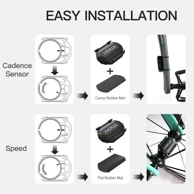 Installation facile Cycplus C3 Black - Capteur de vitesse et de cadence