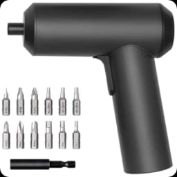 Tournevis électrique Xiaomi Mijia 3.6V 2000 mAh, design en L gris mat, poignée ergonomique, mandrin magnétique, livré avec 12 embouts et rallonge