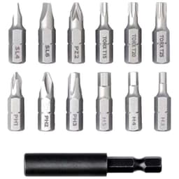 Embouts pour Tournevis électrique Xiaomi Mijia 3.6V 2000 mAh: 12 bits acier marqués SL, PH, PZ, Torx et H, plus rallonge magnétique hexagonale noire