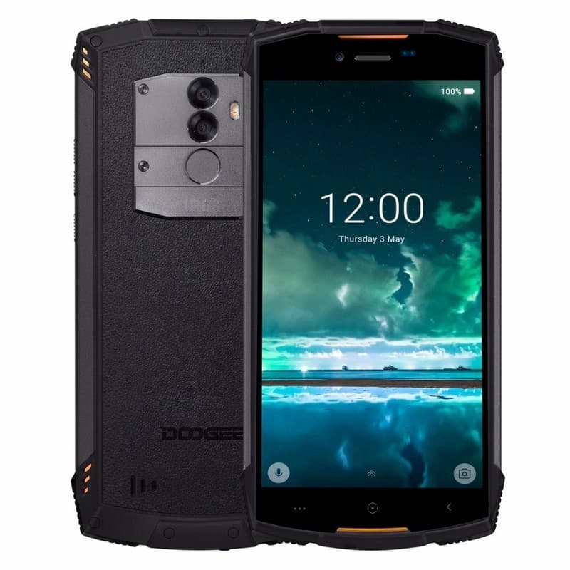 Doogee S55 4Go/64Go smartphone robuste noir, coque antichoc texturée, écran 5,5 pouces, double caméra arrière et capteur d empreintes arrière
