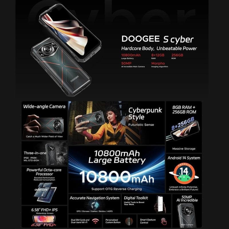 Doogee S Cyber 8GB/256GB Plata - Teléfono Móvil Rugged - Ítem6