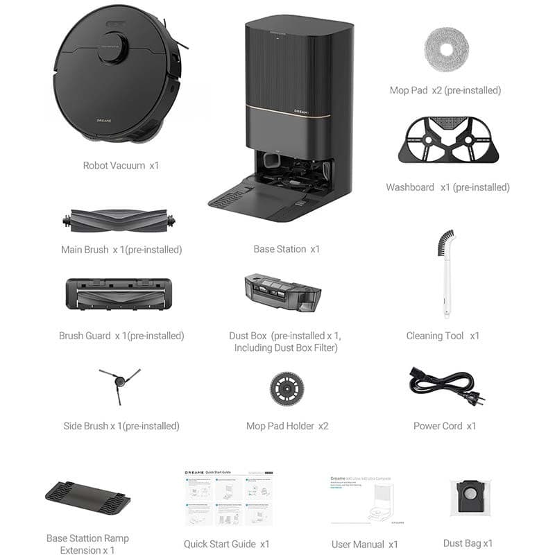 contenu de l'emballage de l'aspirateur Dreame X40 Ultra Noir