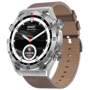 DT NO.1 Ultra Mate Argent avec Bracelet Cuir Marron - Montre intelligente