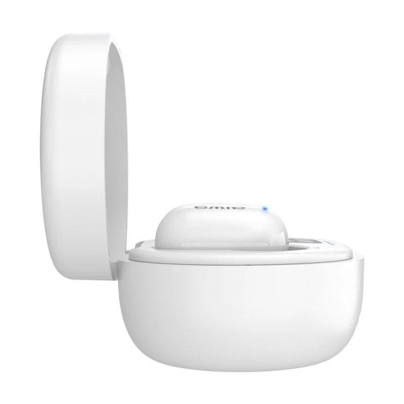 Aiwa EBTW-150 TWS White - Oreillette Bluetooth dans l'étui de chargement vue de côté