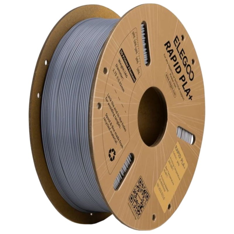 Filamento ELEGOO Rapid PLA + (PLUS) - 1.75mm - Impresión de alta velocidad hasta 600mm/s - Bobina de 1kg Color Gris - Compatible con impresoras 3D FDM - Ítem